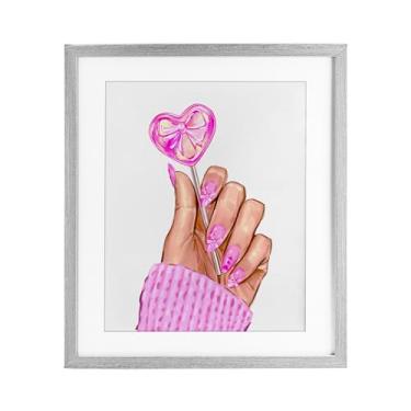 Imagem de Stupell Industries Impressão emoldurada cinza pirulito laço rosa fashion sob vidro, design por Ziwei Li, 40,6 x 33,5 cm