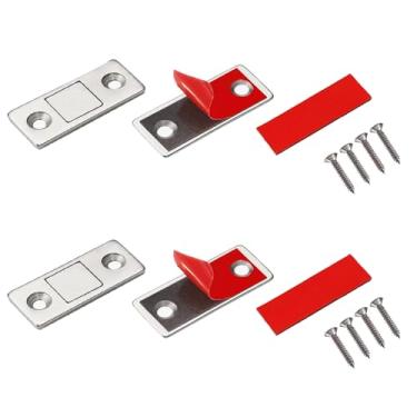 Imagem de 2 conjuntos de fivelas de porta magnéticas adesivas, trava magnética, ímãs de gaveta adesivos ultrafinos para armário de cozinha, fecho de trava magnética, pequeno guarda-roupa, porta deslizante
