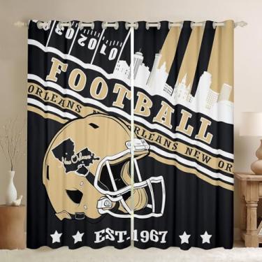 Imagem de Cortinas de cidade esportiva, cor do time de futebol americano 30%-50% cortinas blackout amantes de futebol capacete de rúgbi crianças cortinas de janela preto bege listras marrons tratamentos de