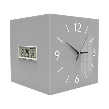 Imagem de Wswqop Relógio de Parede de Canto, Relógio Digital, Acrílico, Visor de Temperatura, Mês, Data E Semana para Sala de Jantar, Escritório, Escritório, Decoração, Cinza