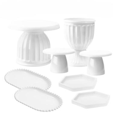 Imagem de Kit Boleira Festa E Bandeja, Kit Moderno Boleira Romana 17cm, 1 Vaso Romano, 2 Mini Slim, 2 Bandeja Perola Oval, 2 Mini Sextavadas(Branco)