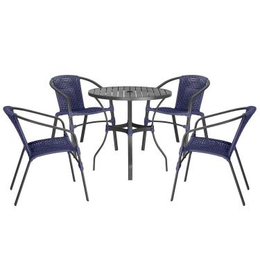 Imagem de 04 Cadeiras Floripa E Mesa Roma 100cm Preta Trama Original Azul
