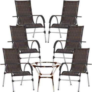 Imagem de 6 Cadeiras Alumínio E Mesa S/tampo Varanda Jardim Piscina Argila