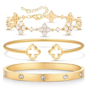 Imagem de Arthur Liu Conjunto de pulseira de tênis banhada a ouro 14K para mulheres, zircônia cúbica, empilhável, joias modernas e delicadas, presente, One Size, Aço inoxidável, Zircônia cúbica