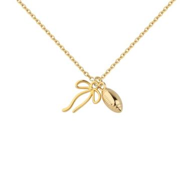 Imagem de BEKECH Colar com pingente de arco de ouro e futebol americano, presente de jogador de futebol, tema esportivo, joia presente para sua mãe, treinadora, atleta, One_Size, Metal, Liga metálica.