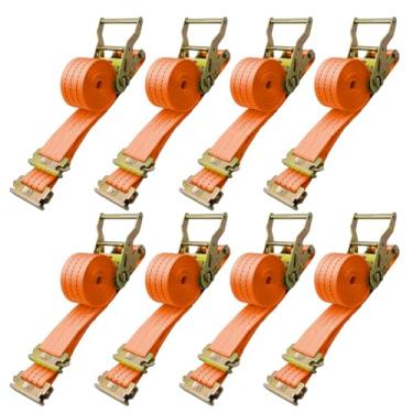Imagem de Bolvixor Pacote com 8 correias de catraca E-Track resistentes de 5 cm x 38 cm - Resistência à ruptura de 2.041 kg - Correias de amarração para caminhões, reboques, motocicletas e carga (laranja)