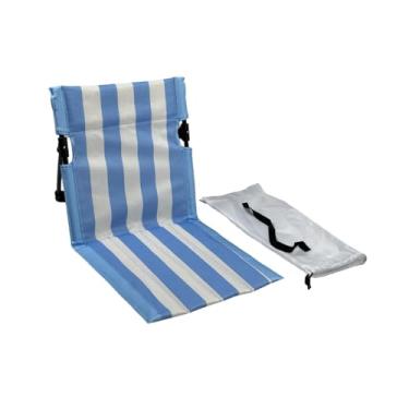 Imagem de Baoblaze Cadeira de acampamento com apoio para as costas, assento dobrável para acampamento, assento de chão, cadeira de descanso para eventos esportivos em, Listra Azul E Branca