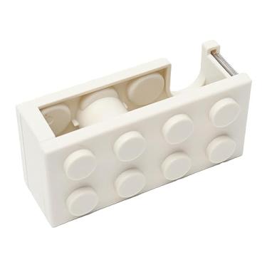 Imagem de Dispensador de fita bonito mini bloco de construção em forma de suporte de fita de mesa de corte fácil Dispensador de fita de mesa para escola escritório sala de estudo Material (Branca)