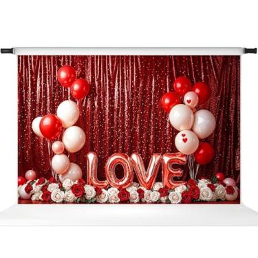 Imagem de Kate Cenário de Dia dos Namorados para fotografia, balões de amor doce, fundo vermelho, acessório para fotos de festa de casal, 3 x 2 m