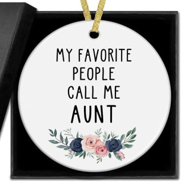 Imagem de nvucamd Aunt Gifts Decoração de cerâmica de Natal, enfeites de tias, presentes para mulheres, de sobrinha, My Favorite People Call Me Aunt Haning, enfeites para árvore de Natal