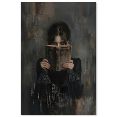 Imagem de Haitunone Arte de parede de leitura feminina vitoriana Dark Academia Moody Books Poster pintura a óleo antiga impressões em tela para amantes de livros presentes quarto galeria decoração de parede 40