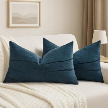 Imagem de HAUSSY Conjunto de 2 capas de almofada azul marinho 30,5 x 50,8 cm, fronhas decorativas lombares texturizadas em relevo boho macias de chenille, decoração de casa moderna para sofá-cama sala de estar