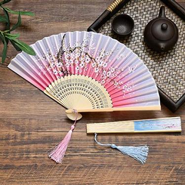 Imagem de 1 ventilador dobrável de bambu com 21 cm de comprimento, feito à mão, estilo japonês, para decoração de festa, festival, palco, apresentação, grupo, eventos