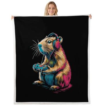 Imagem de Manfei Manta de pelúcia divertida de capivara, cobertor de lã de flanela de videogame para meninos meninas adolescentes todas as estações, cobertores de cama de jogos de animais fofos decoração de