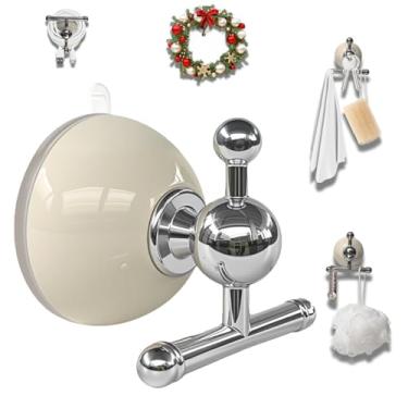 Imagem de XIEFFICH Ganchos de ventosa T-Bar – Resistentes, reutilizáveis, ganchos sem broca para pendurar toalhas, chaves, grinaldas (branco, pacote com 1)