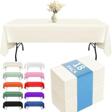Imagem de Fixwal Toalha de mesa de plástico descartável, pacote com 18, toalhas de mesa de 137 x 272 cm, festas, decorações de Ação de Graças, toalhas de mesa de outono, retângulo, capa de plástico bege, à