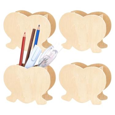 Imagem de PH PandaHall 4 porta-lápis de madeira de coração, organizador de canetas de madeira inacabada, porta-pincéis criativos, copos de mesa para casa, escola, escritório, primeiro dia, escola, ano novo
