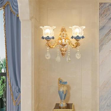 Imagem de Luminária de parede contemporânea de cristal para interiores, estilo europeu, luxuosa, com LED, para decoração de sala de estar, quarto, escritório, quarto modelo, hotel, casa de campo, corr
