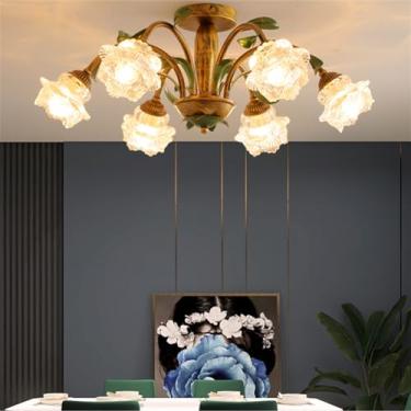 Imagem de Luminária de teto American Flower, estilo pastoral francês, criativa, para sala de estar, sala de jantar, quarto, casa de campo, loja de roupas, luminária pendente de LED para decoração de c