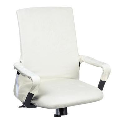 Imagem de PATIKIL Capa para cadeira de escritório, 99 cm, capa extensível universal para assento de computador com capa de apoio de braço, zíper para cadeiras de escritório, assento de mesa, branca