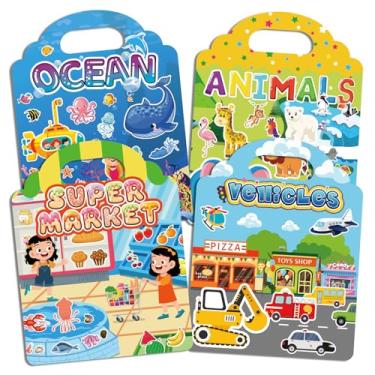 Imagem de Livros adesivos reutilizáveis Jelly para crianças: 4 conjuntos de brinquedos de atividades silenciosas para viagens de 1 a 3 anos