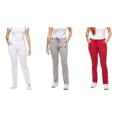 Imagem de KIT COM 03 CALÇAS DE MOLETOM FEMININO SLIM SKINNY SPORT CASUAL-cinzaclaro-preto-vermelho-P-Feminino