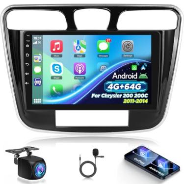 Imagem de [4 + 64 G] NHOPEEW para rádio de carro Chrysler 200 200C 2011-2014 – Carplay sem fio e Android Auto – tela sensível ao toque de 9 polegadas Android estéreo para carro com equalização de áudio/GPS/WiFi