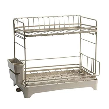 Imagem de BSNANCA Escorredor de pratos, escorredor de pratos, escorredor de louça, escorredor de pratos com bandeja coletora e suporte de talheres de 2 camadas para armazenamento de cozinha, organizador de