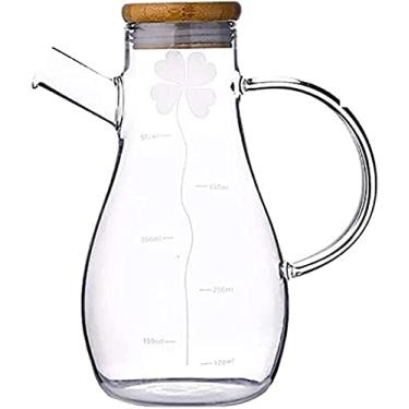 Imagem de 3FLQOOPP Garrafa dispensadora de azeite de oliva, dispensador de óleo de vidro superior e vinagre com bicos de derramamento, tampa de garrafa de madeira, abertura ampla, garrafa de tempero de vinagre