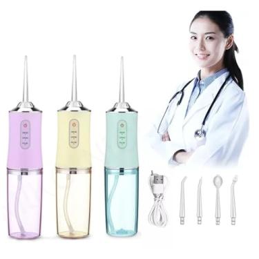 Imagem de Irrigador Oral Bucal Fio Dental Elétrico recarregável Jato D'Agua Limpador de Prótese Fixa/Protocolo/Implante/Aparelho Ortodôntico Dentes e Gengiva Premium 110/220V Jato Forte (Branco)