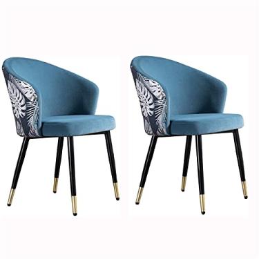 Imagem de Conjunto de 2 cadeiras de jantar de veludo para sala de estar com pernas de metal, assento e encostos de veludo, cadeira de maquiagem doméstica moderna para quarto (cor: H)