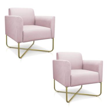 Imagem de Kit 02 Poltronas Marisa Suede Base X Industrial Rosa Bebê