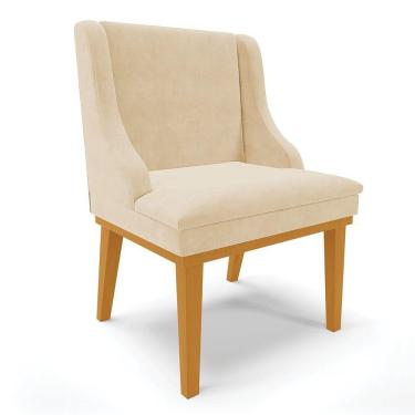 Imagem de Cadeira De Jantar Liz Suede Base Fixa Madeira Castanho Bege