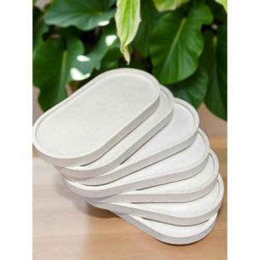 Imagem de Bandeja Decorativa Artesanal em Concreto Celular - Formato Oval, Multiuso para Mesa/Banheiro/Cozinha (Antimanchas e Resistente à Umidade)(Kit 2 Band. Efeito Areia 18 CM)