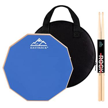 Imagem de EASTROCK Bloco de prática, almofada de tambor dupla face de 28 cm, tambor de borracha com baquetas e bolsa de armazenamento para iniciantes, azul