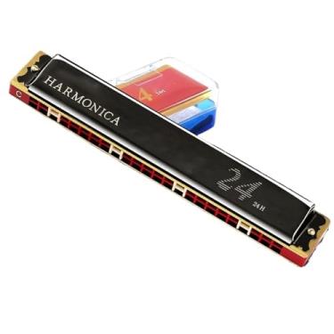 Imagem de Gaita C polifônica profissional de 24 furos adequada para iniciantes, instrumento musical profissional (preto)