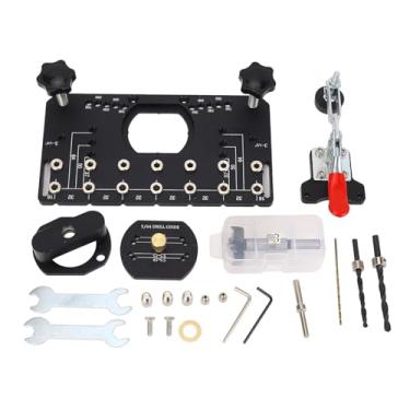 Imagem de Gabarito de dobradiça de porta de gabinete de liga de alumínio de 35 mm localizador de guia de perfuração de dobradiça de rolamento duplo integrado com ferramentas de montagem