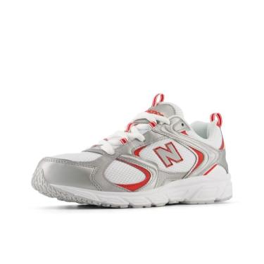 Imagem de New Balance Tênis masculino 408 V1, Branco/prata metálico/vermelho mercúrio, 43