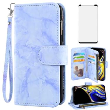 Imagem de Asuwish Capa de celular para Samsung Galaxy Note 9 carteira com protetor de tela de vidro temperado e couro mármore flip porta-cartão de crédito suporte Note9 Not S9 Mulheres Homens Roxo