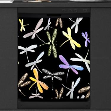 Imagem de Capa magnética para lava-louças, estampa animal libélula vintage capa magnética para lava-louças, capa magnética para porta de lava-louças, decalque para cozinha, eletrodomésticos, 58 x 66 cm