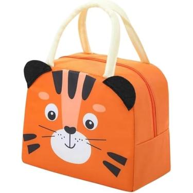 Imagem de Bolsa térmica infantil lancheira escolar com alça e estampas de animais (Laranja - tigre)
