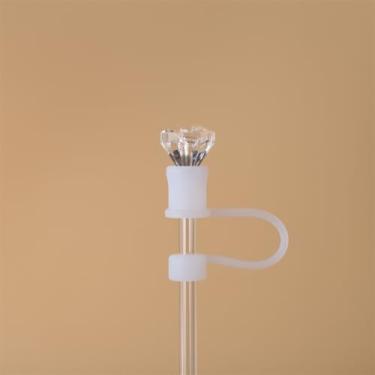 Imagem de Capas de palha, 10 mm Stanley Straw Topper Diamond Designs Pontas de rolhas com alça para garrafa de água 30 e copos de 1,134 g acessórios tampas reutilizáveis de silicone (transparente)
