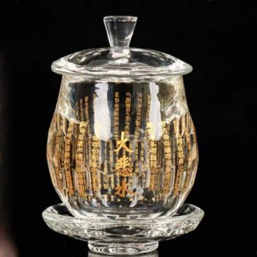 Imagem de FENNYYAR Copo de água benta transparente cristal lótus, 10 cm 9,9 cm, oferecendo copo de água budista budista