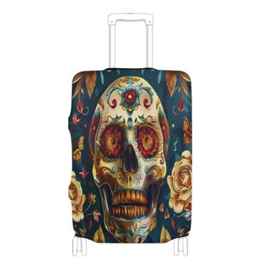 Imagem de xigua Capa de bagagem vintage com esqueletos góticos, tecido altamente elástico, fecho de zíper, protetor de mala, lavável, capa de viagem adequada para bagagem, esqueleto A76, XL 29-32 in