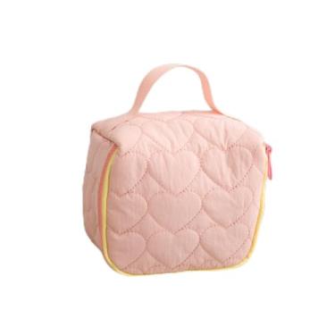 Imagem de Bolsa de maquiagem de grande capacidade em forma de coração – Organizador de higiene pessoal portátil para viagem/garrafas/pincéis, rosa, Simplicidade