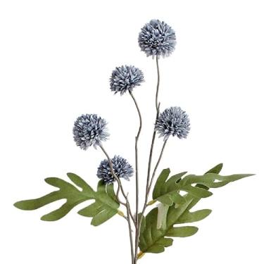 Imagem de Buquê Artificial De Dente De Leão E Rosa-1 Peça Tem Flores Artificiais De Seda De 5 Cabeças Com Folhas De Eucalipto (Azul)