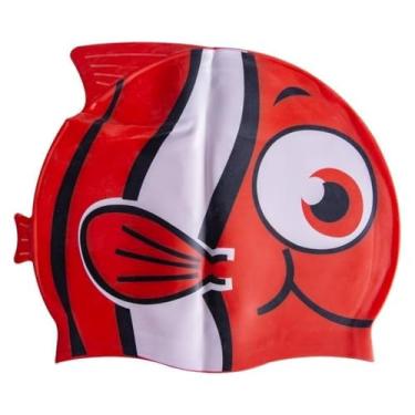 Imagem de Touca de Natação Impermeável，Toca de Natação Adulto，Touca de Natação Silicone Infantil Kids Impermeável Peixinho(Vermelho)
