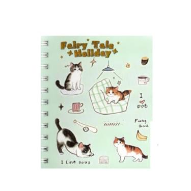 Imagem de Caderneta de Anotações 4 Divisórias Gato 80 Fls - Papelaria Fofa, Caderno de Anotações Tamanho 12,8x18,2cm (Verde)