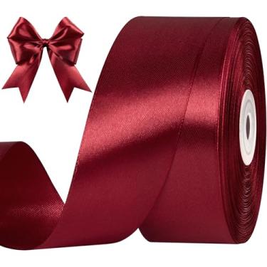 Imagem de CLUEWR Fita de cetim vermelho vinho escuro de 3,5 cm, 50 metros, rolo de fita de tecido sólido para buquês de flores, embrulho de presente, casamento, artesanato feito à mão