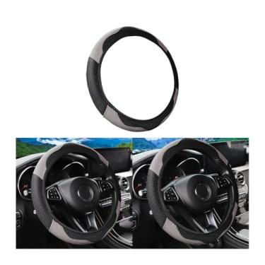 Imagem de FALVFUN Capa de volante de carro de fibra de carbono, protetor de volante de veículo elástico de couro de 35 a 38 cm, acessórios de decoração de interiores automotivos antiderrapantes respiráveis